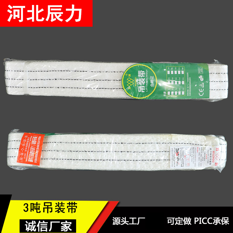 河北辰力3吨白色吊装带 五洲牌扁平吊装带